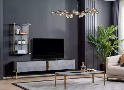 Insanely chic modern designer living room - TV chest of drawers in ash gray